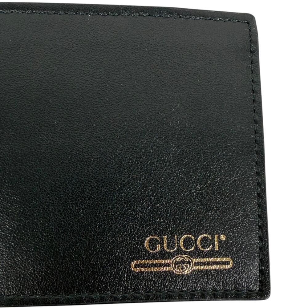 Gucci Gold Logo Leather Bi-fold Wallet Black Men 547585 - Picture 8 of 10